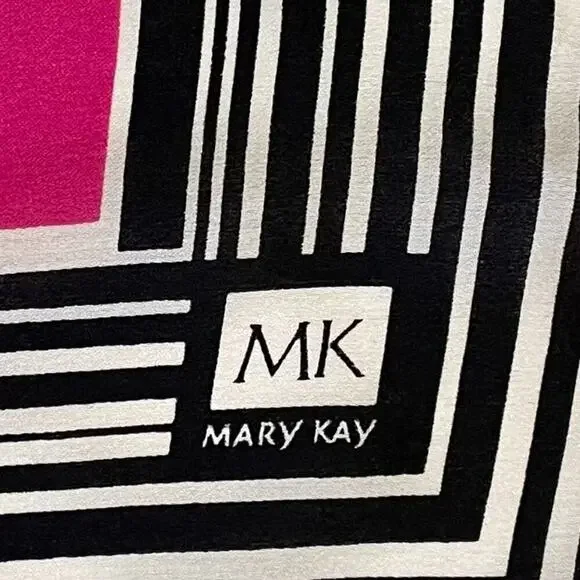 Square Silk Scarf, Pink, White, Black, 21" - Picture 3 of 5